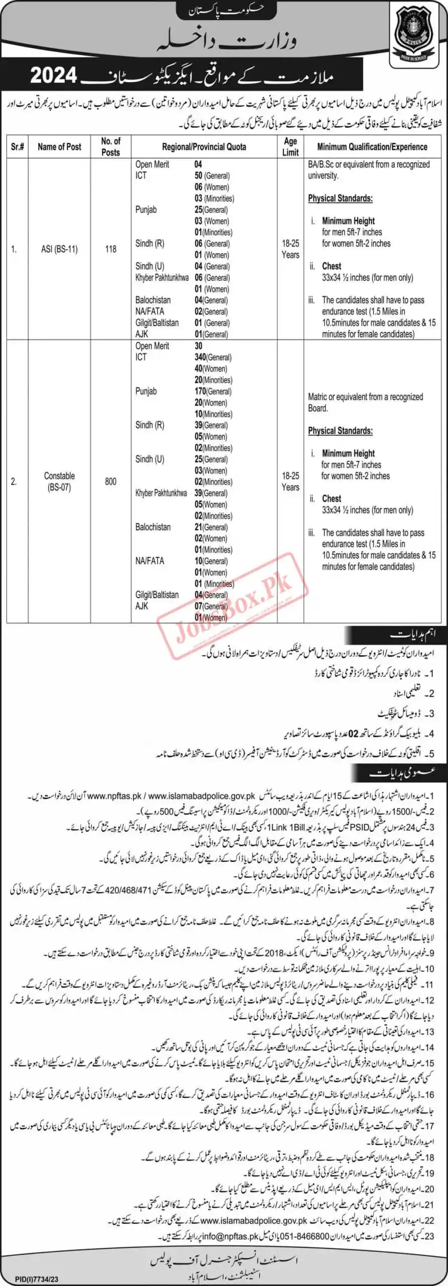 Islamabad Police Jobs 2024