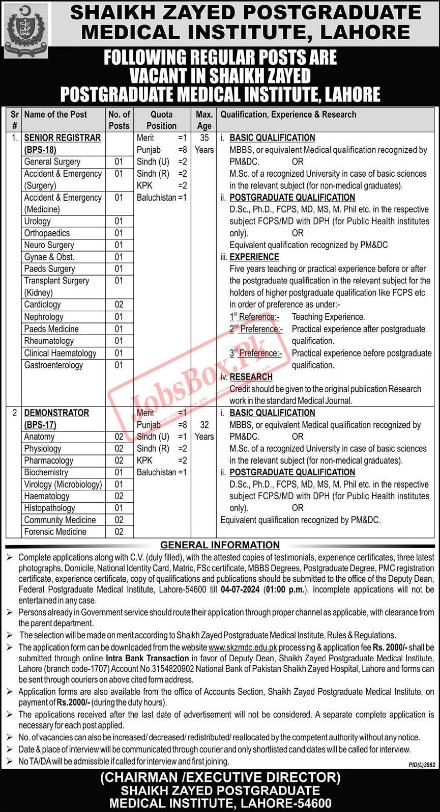 Shaikh-Zayed-Federal-Postgraduate-Medical-Institute-Jobs-2024