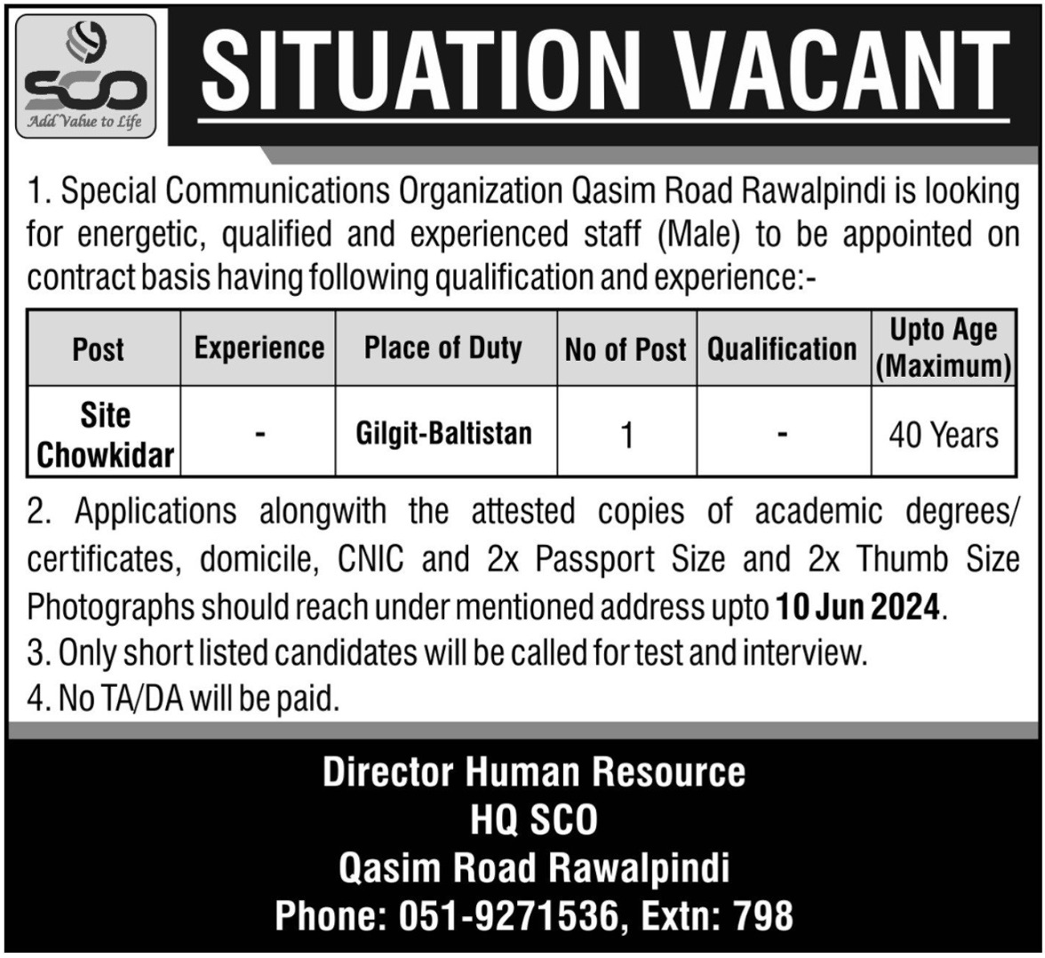 SCO Rawalpindi Jobs 2024