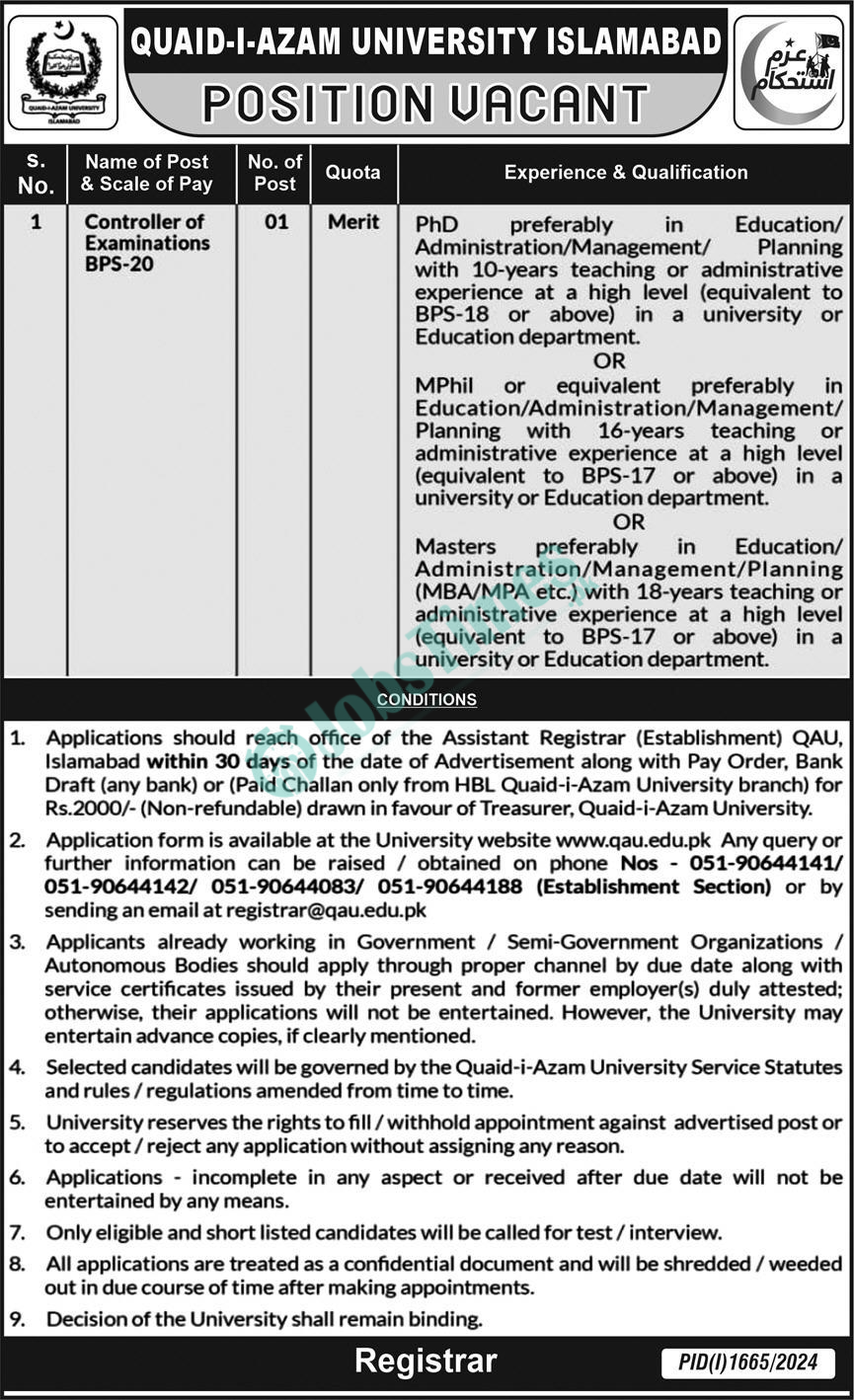 Quaid-E-Azam-University-Islamabad-Jobs-2024