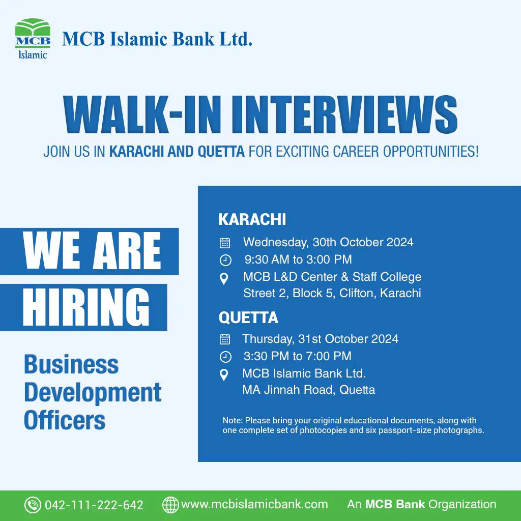 MCB Islamic Bank Business Development Officers Jobs 2024