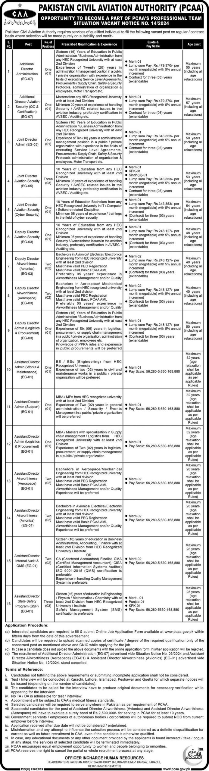 Pakistan Civil Aviation Authority PCAA Jobs 2024