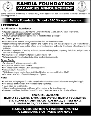 Bahria Foundation Jobs 2024