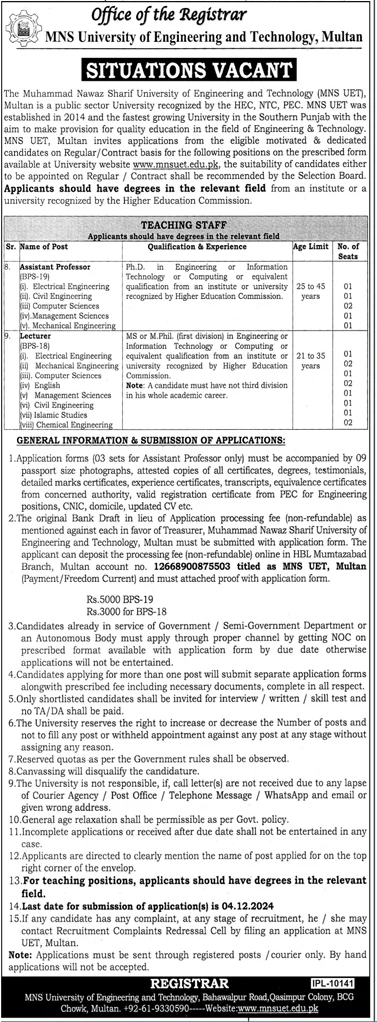 MNS University of Engineering and Technology UET Multan