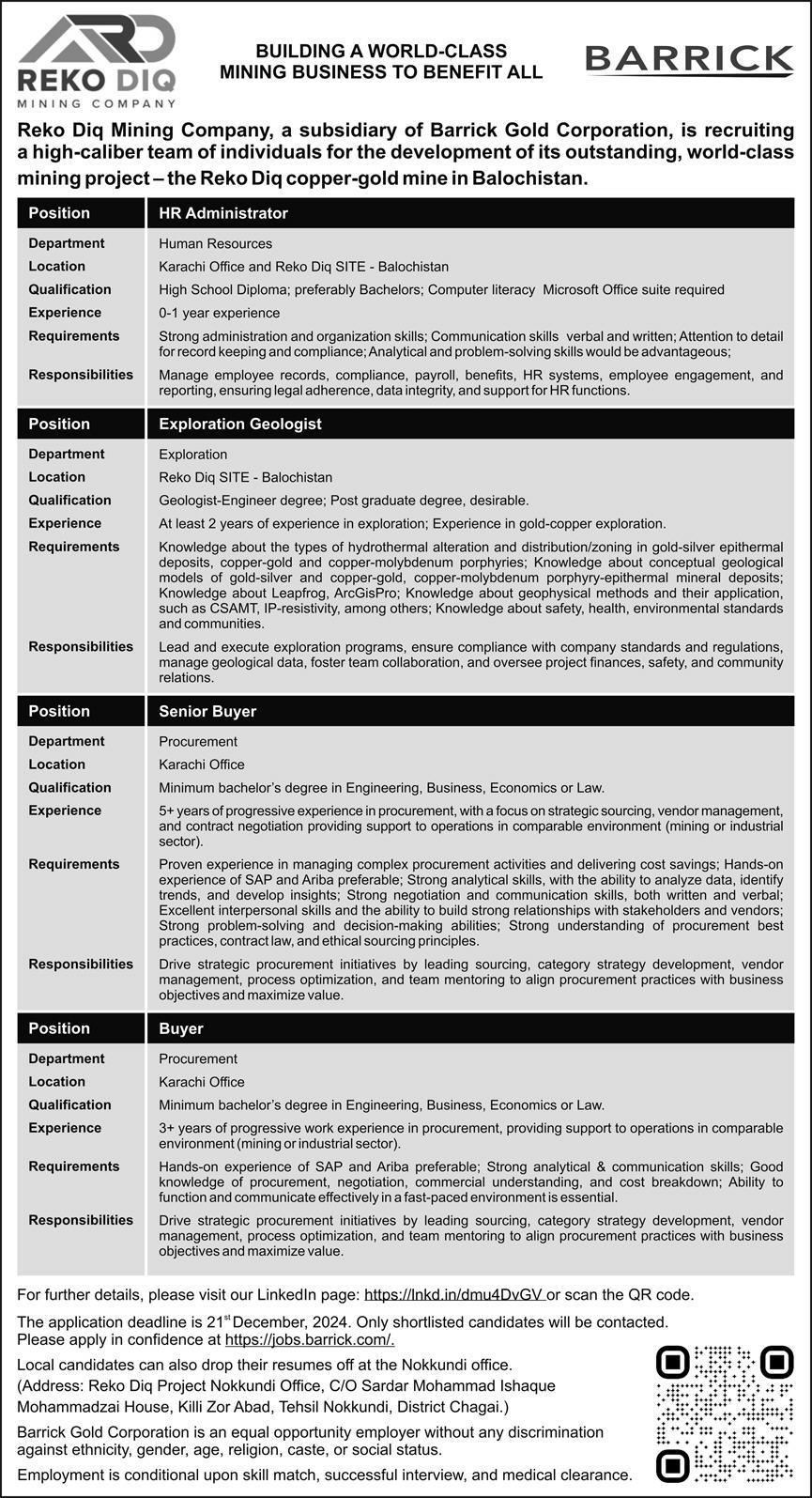 Barrick Gold Corporation Jobs 2024 