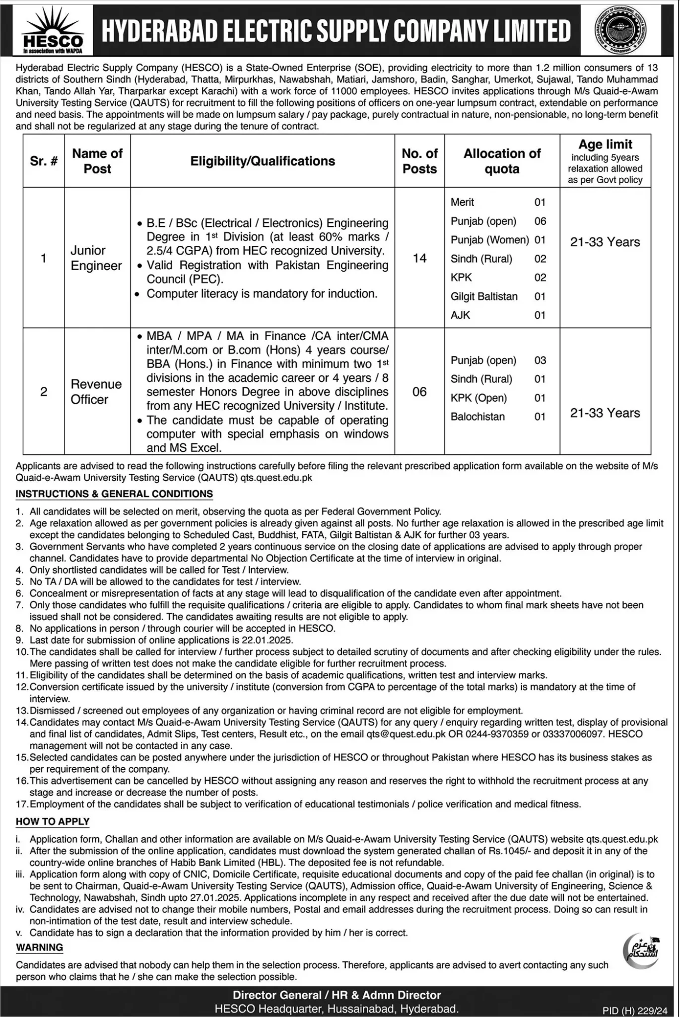 Hyderabad Electric Supply Company HESCO Jobs 2025