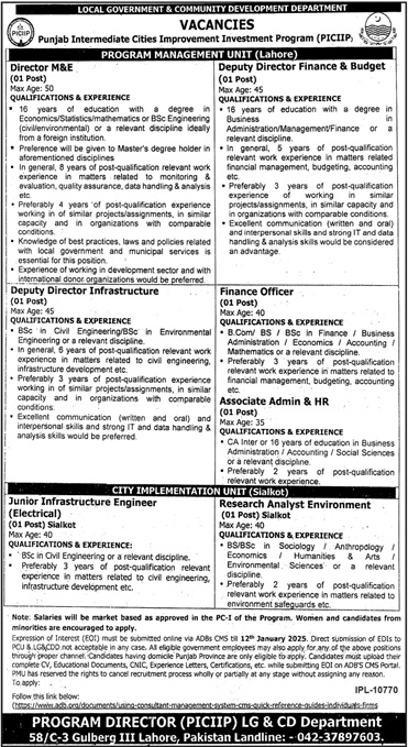 Punjab Intermediate Cities Improvement Investment Program PICIIP Jobs 2025