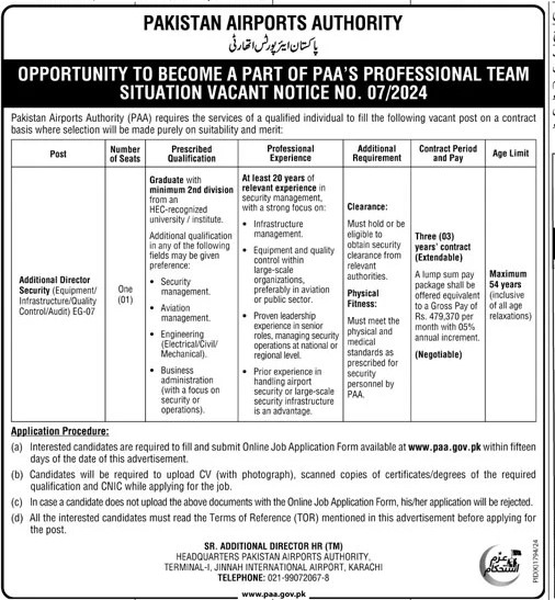 Pakistan Airports Authority PAA Jobs 2024