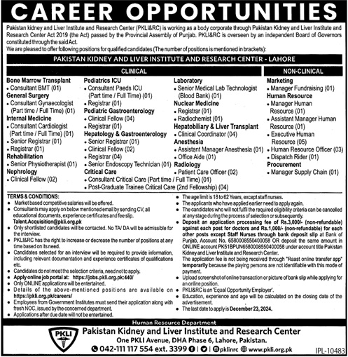 Pakistan Kidney and Liver Institute and Research Center PKLI&RC Jobs 2024