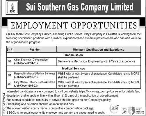 Sui Southern Gas Company Limited SSGC Jobs 2024 