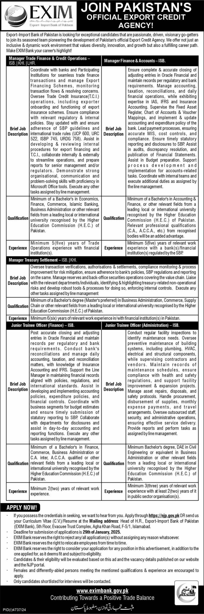 EXIM Bank of Pakistan Jobs 2025