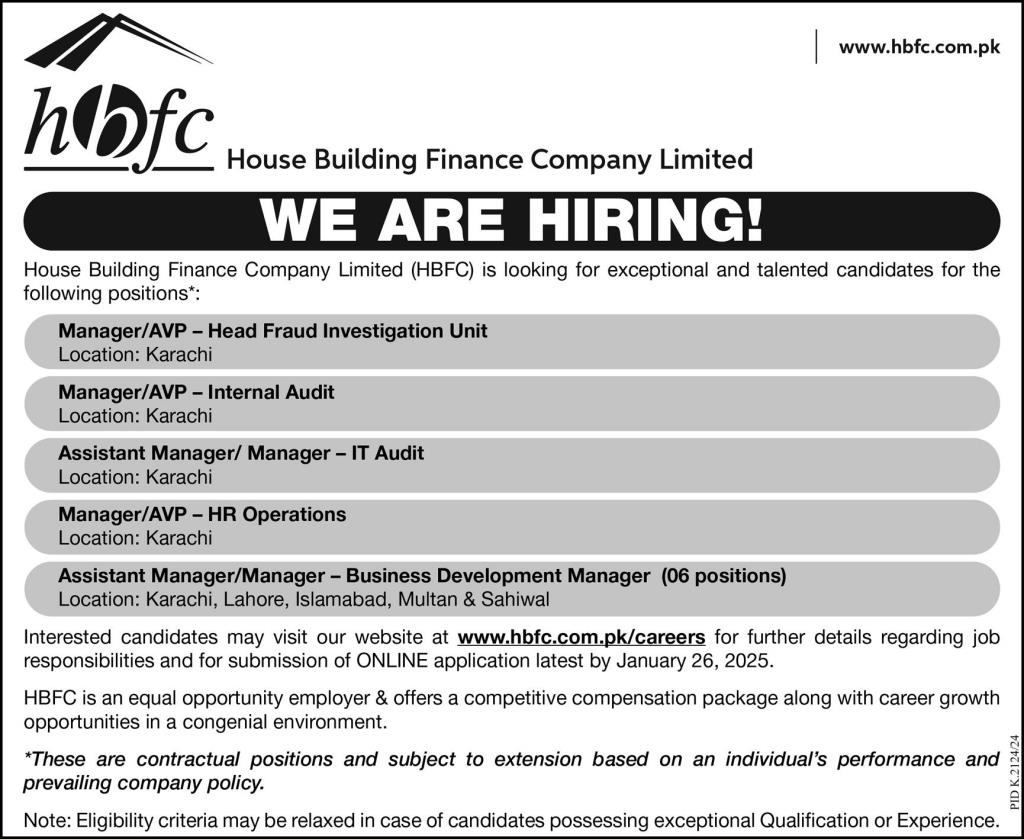 House Building Finance Company HBFC Jobs 2025