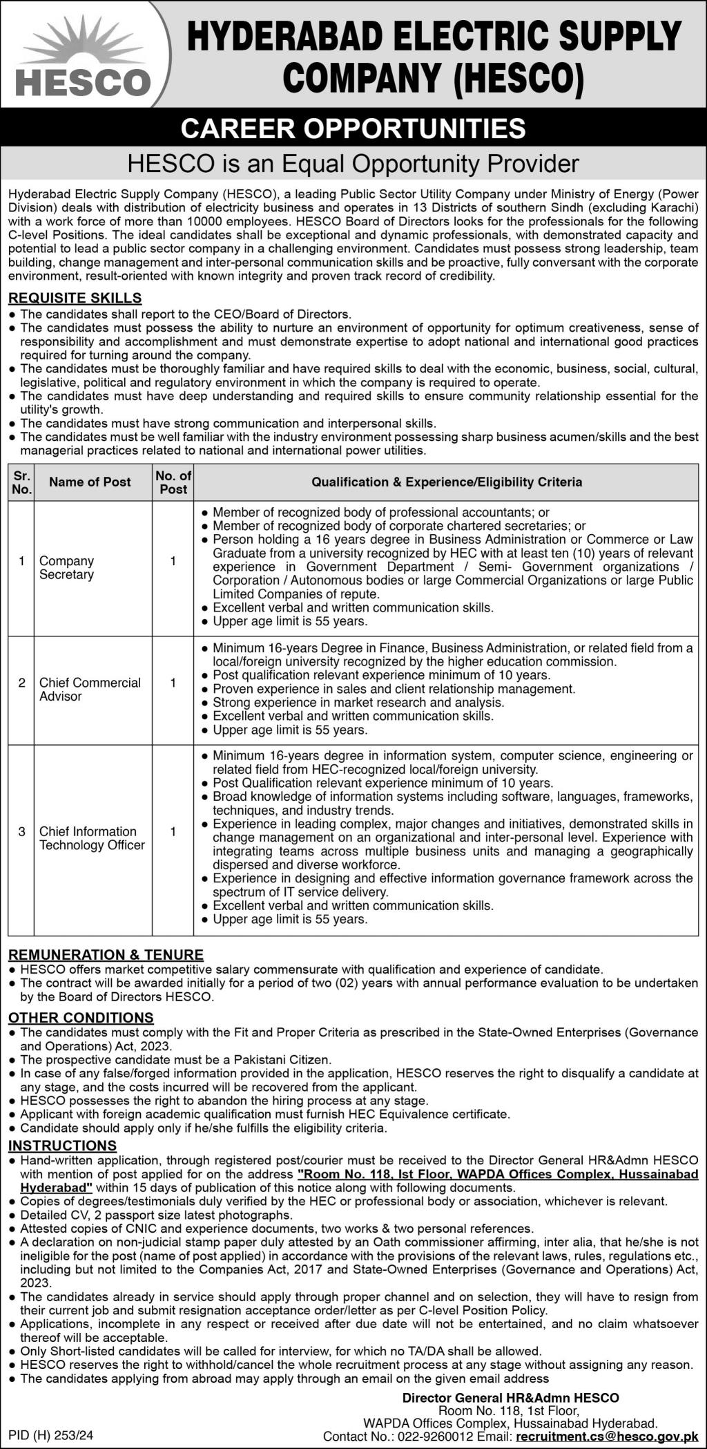 Hyderabad Electric Supply Company HESCO Jobs 2025 