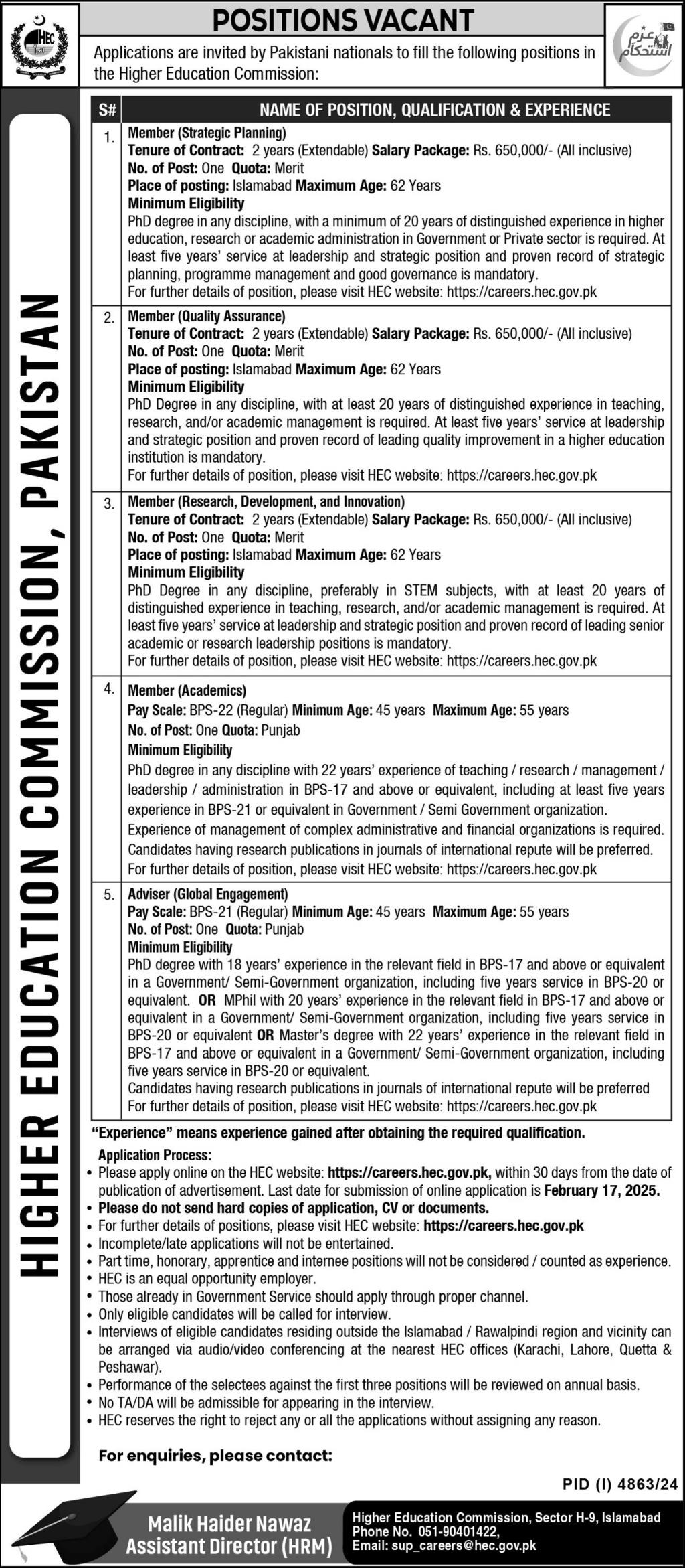 Higher Education Commission HEC Jobs 2025