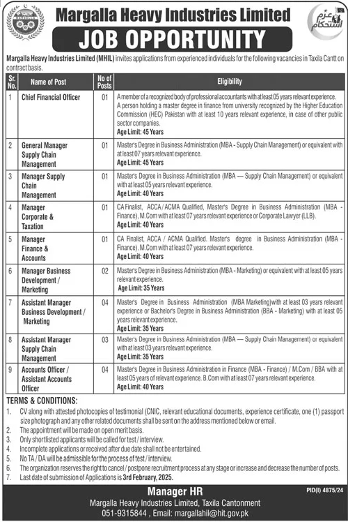 Margalla Heavy Industries Limited MHIL Jobs 2025