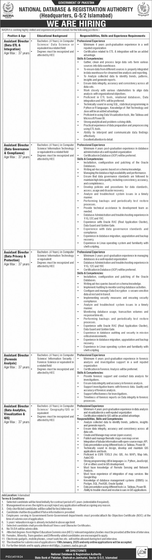 National Database & Registration Authority NADRA for Assistant Director Jobs 2025