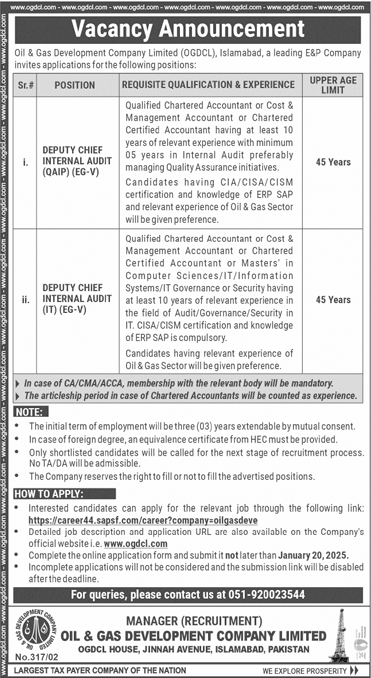 Oil & Gas Development Company Limited OGDCL Jobs 2025