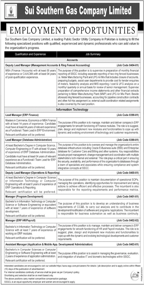 Sui Southern Gas Company Limited SSGC Jobs 2025