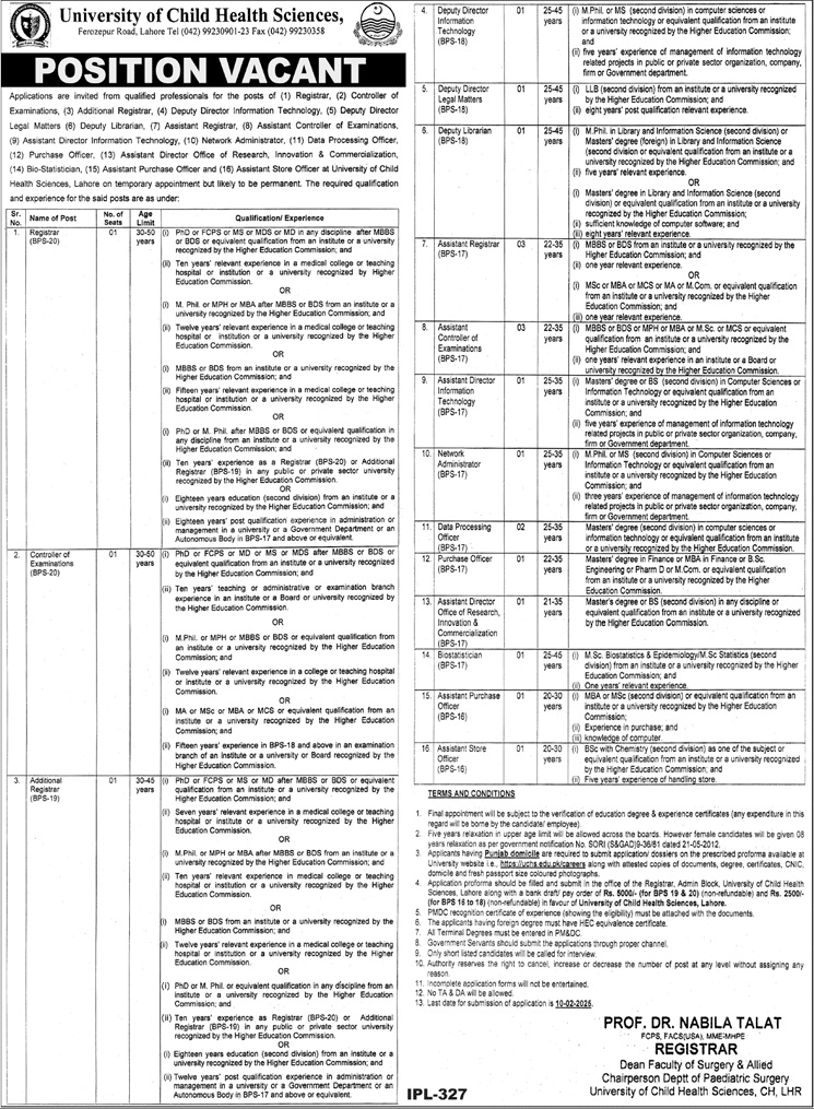 University of Child Health Sciences Lahore Jobs 2025