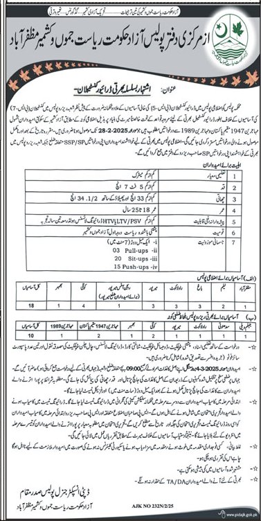 Azad Jammu & Kashmir Police Jobs 2025