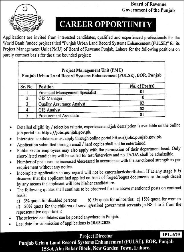 Board of Revenue Punjab Jobs 2025