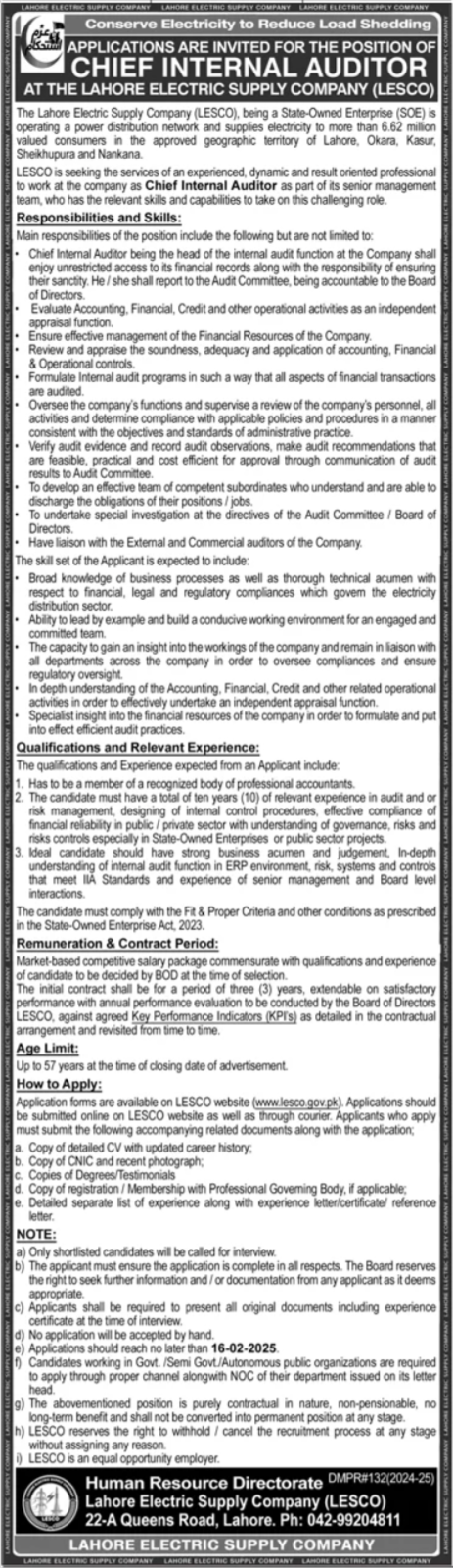 Lahore Electric Supply Company LESCO Jobs 2025 