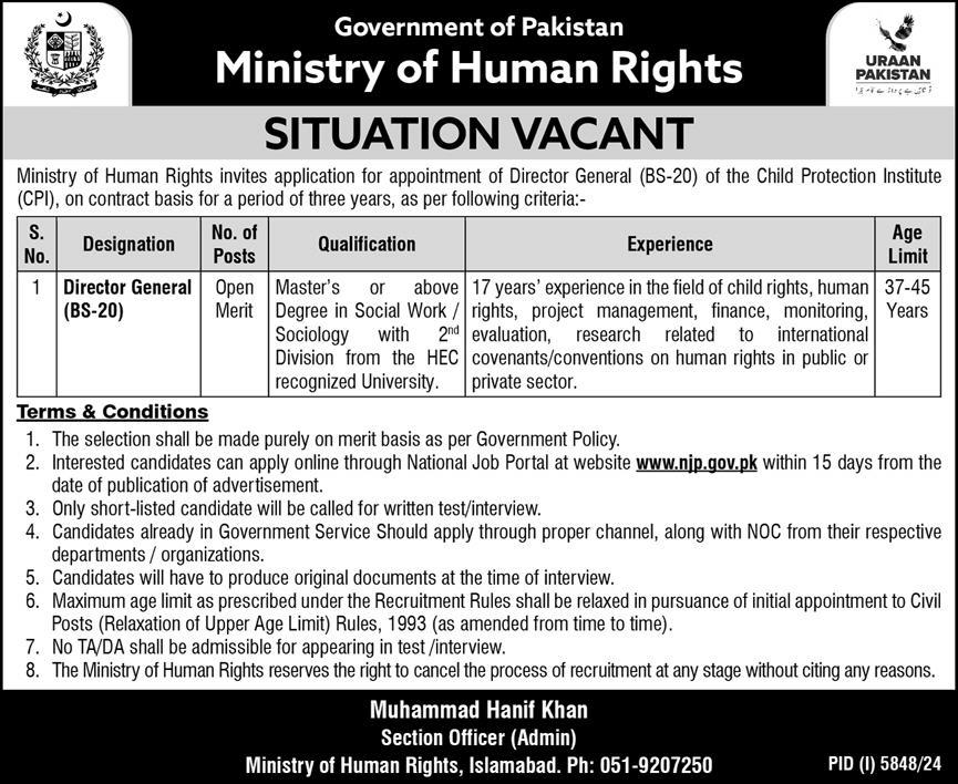 Ministry of Human Rights for Director General Jobs 2025