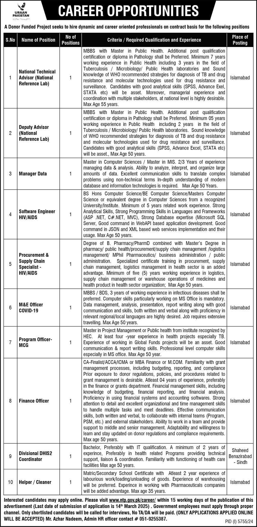 National TB Control Program NTP Jobs 2025 