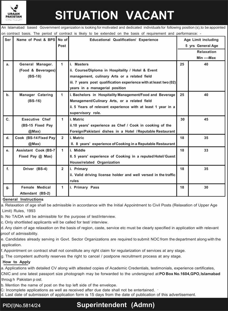 PO Box No 1604 GPO Islamabad Jobs 2025 