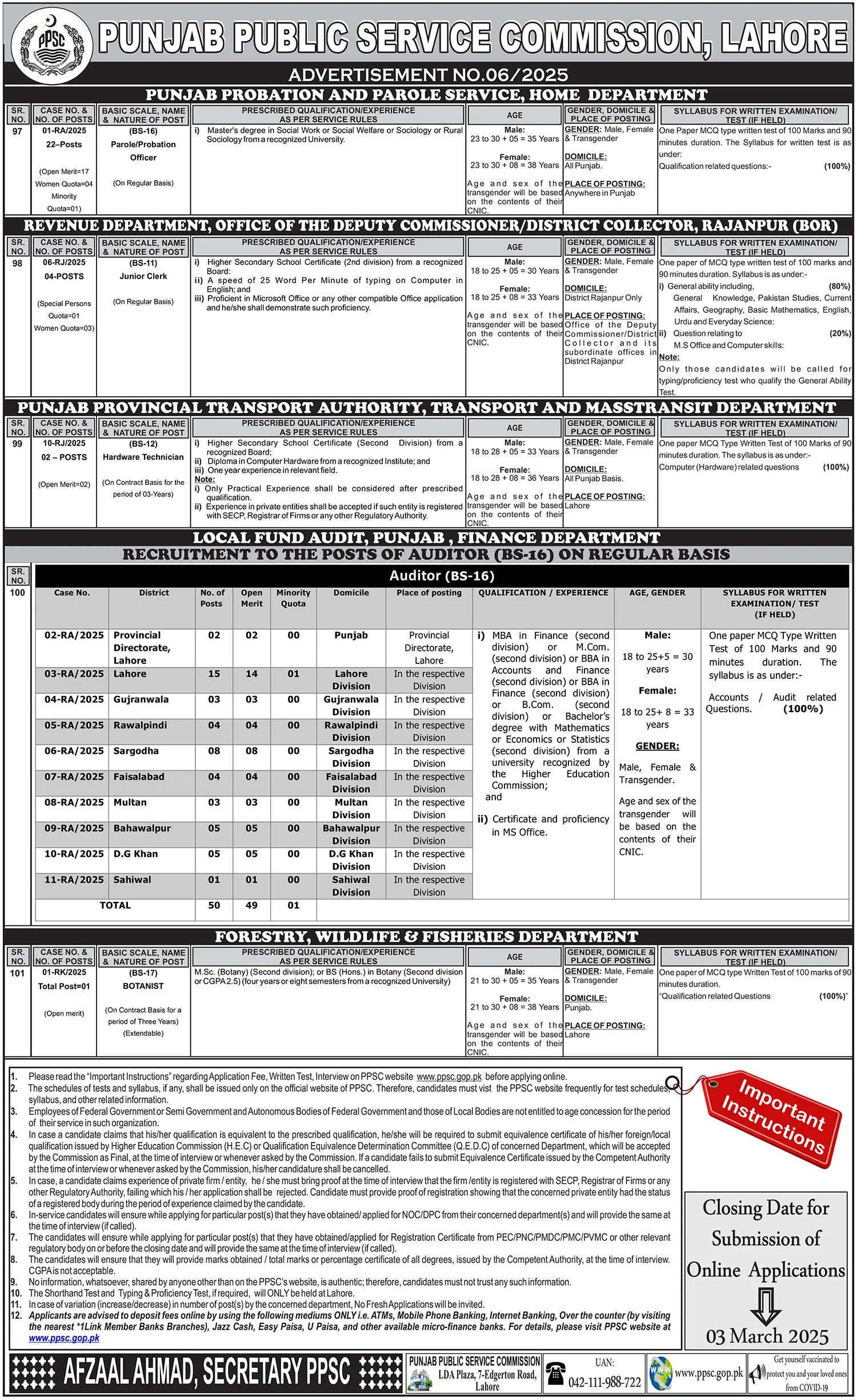 PPSC Jobs Advertisement No. 06/2025