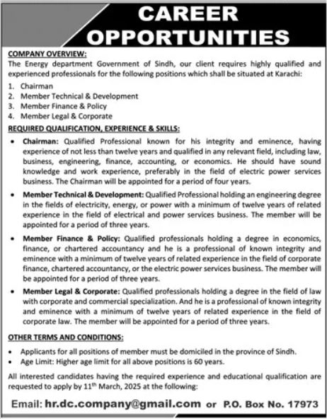 Energy Department Government of the Sindh Jobs 2025