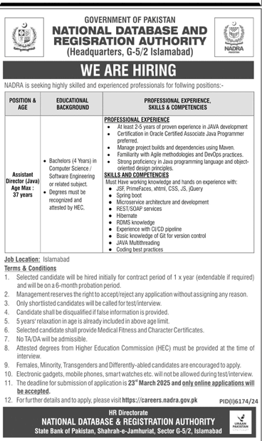 National Database and Registration Authority NADRA for Assistant Director Jobs 2025