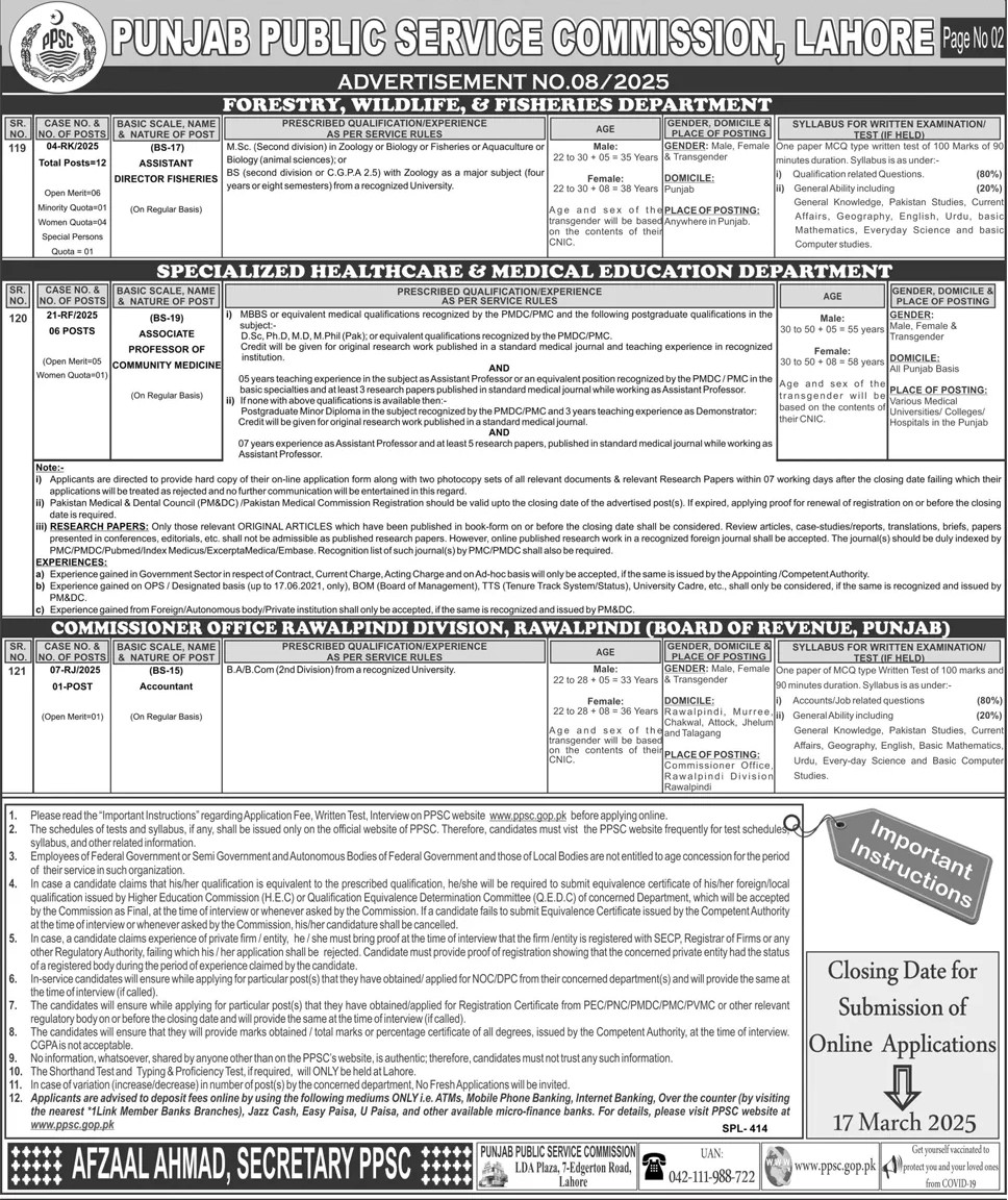 PPSC Jobs Advertisement No. 08/2025 