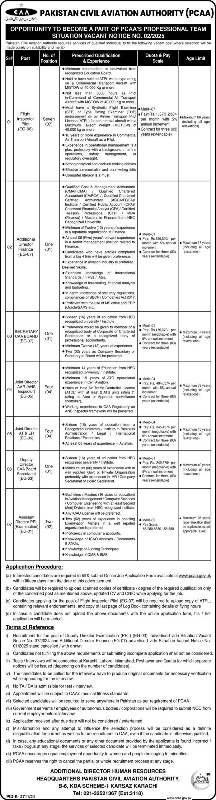 Pakistan Civil Aviation Authority PCAA Jobs 2025