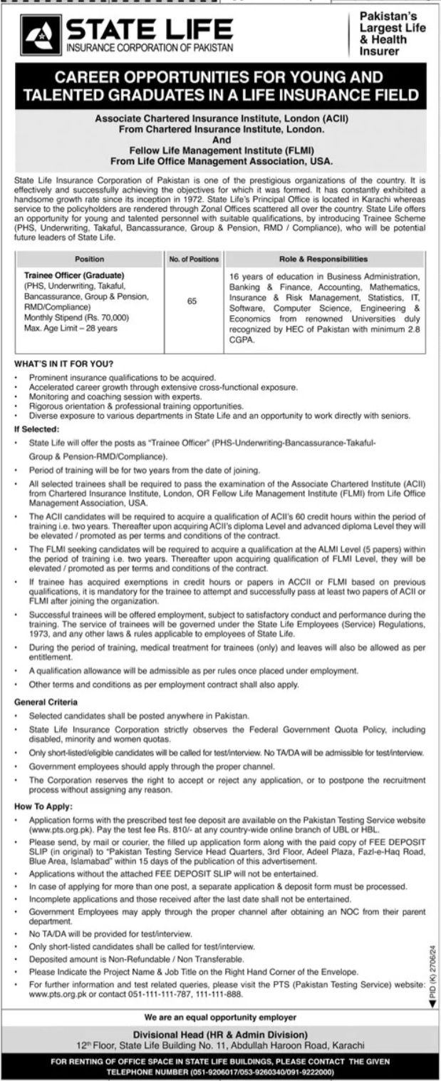 State Life Insurance Corporation of Pakistan SLIC Jobs 2025