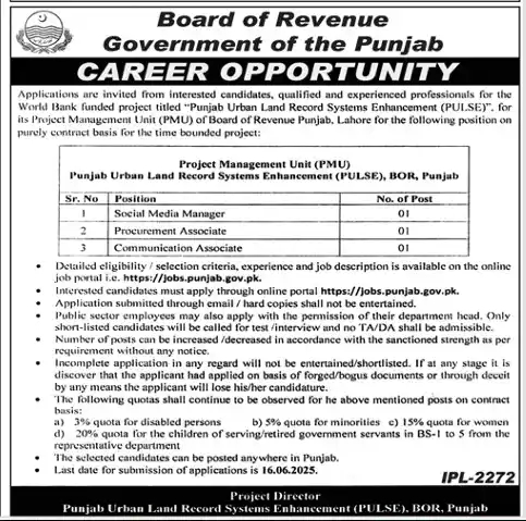 Board of Revenue Punjab Jobs 2025