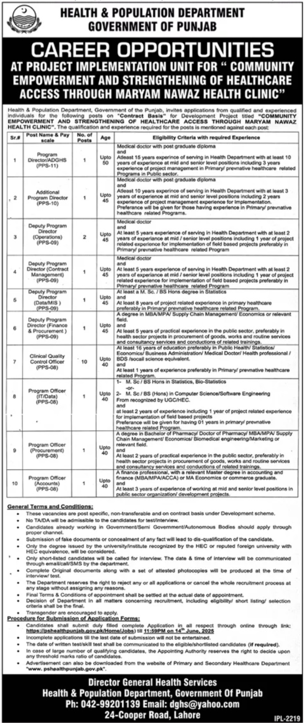 Health & Population Department Jobs 2025