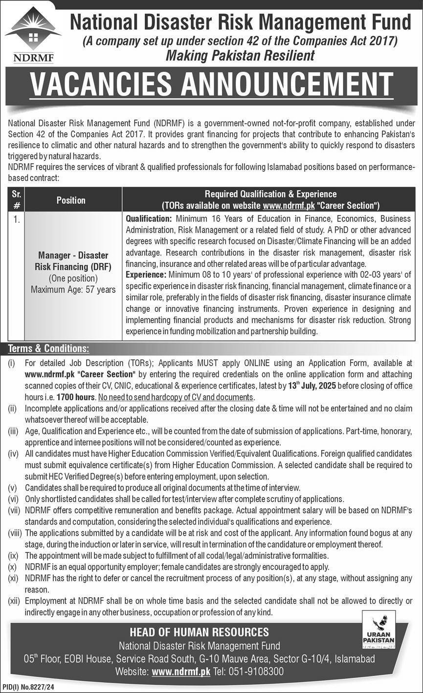 National Disaster Risk Management Fund NDRMF Jobs 2025