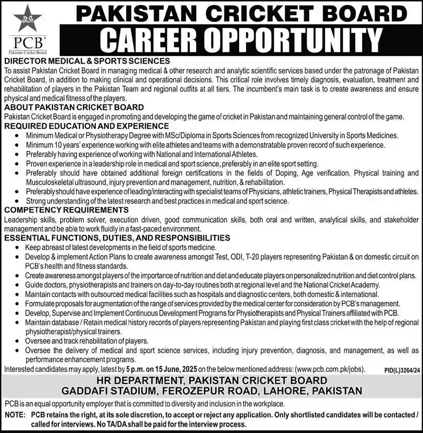 Pakistan Cricket Board PCB Jobs 2025