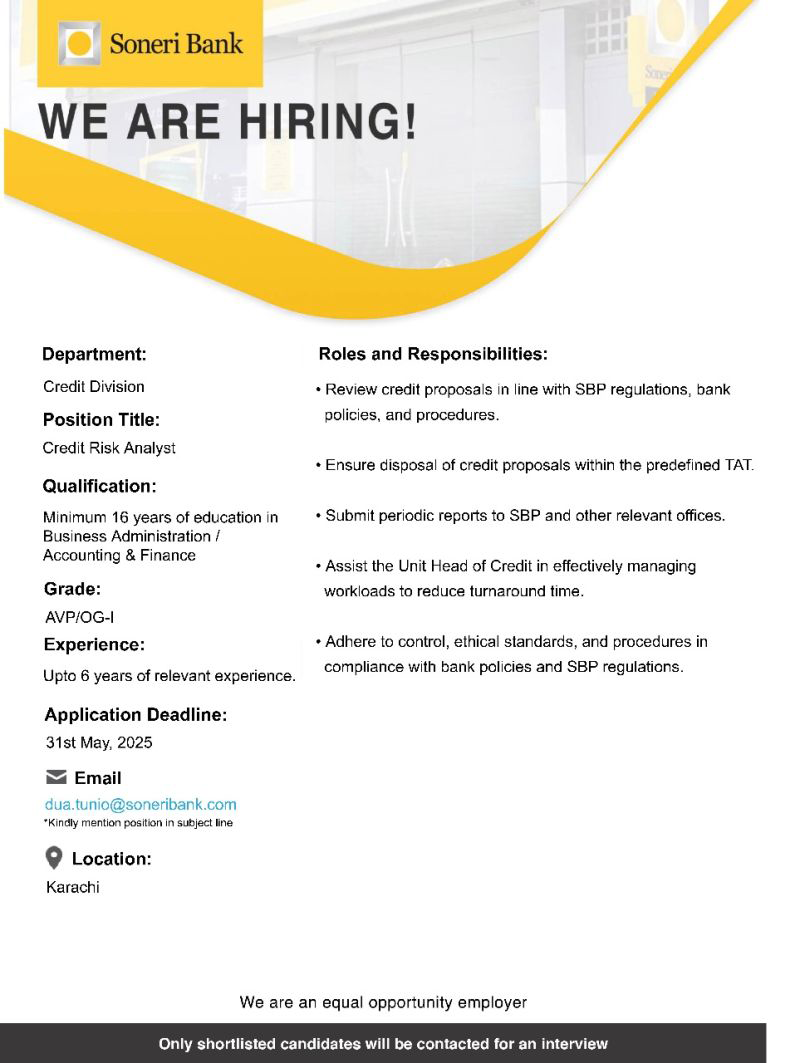 Soneri Bank Limited Jobs 2025