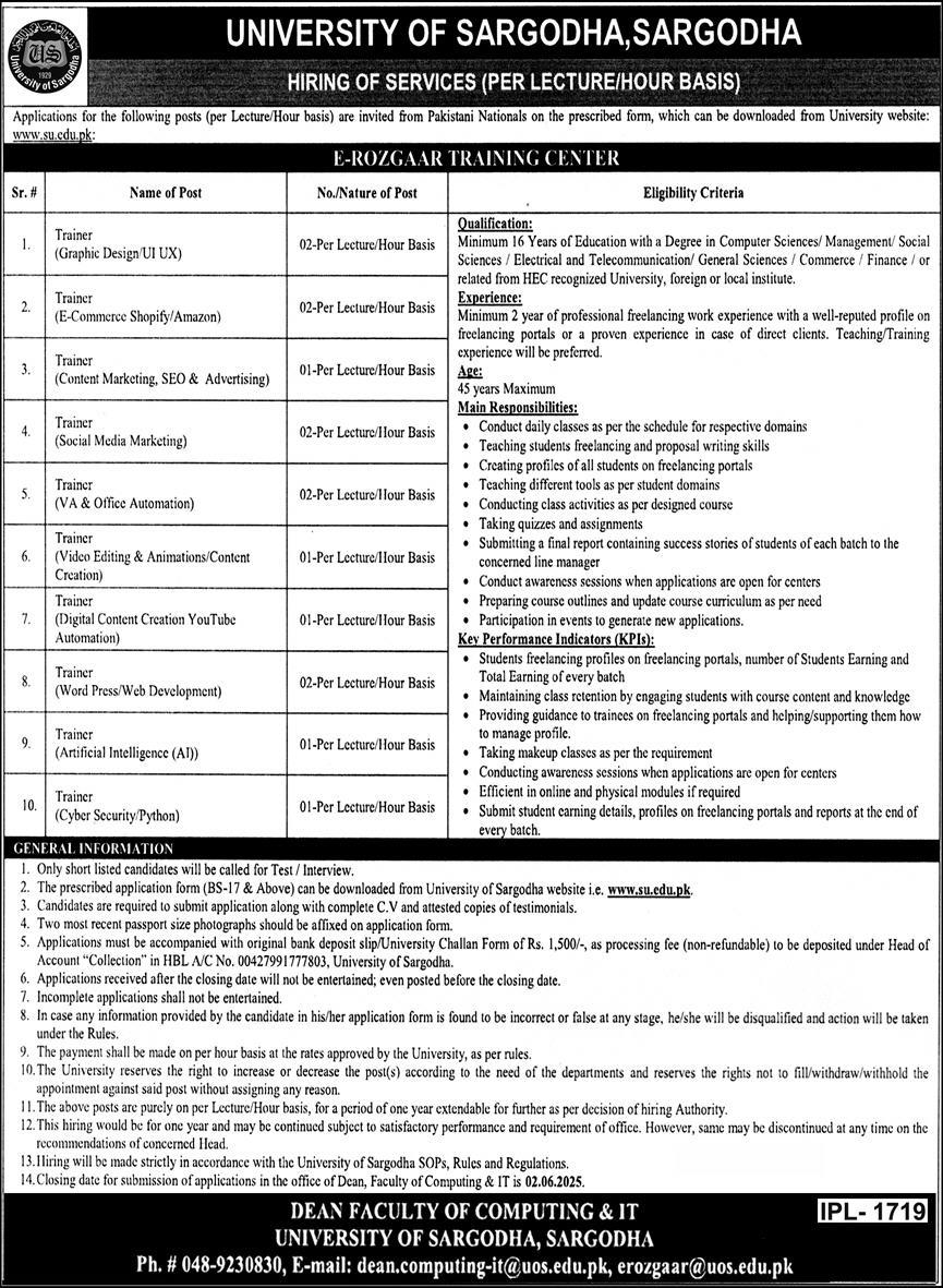 University of Sargodha UOS Jobs 2025