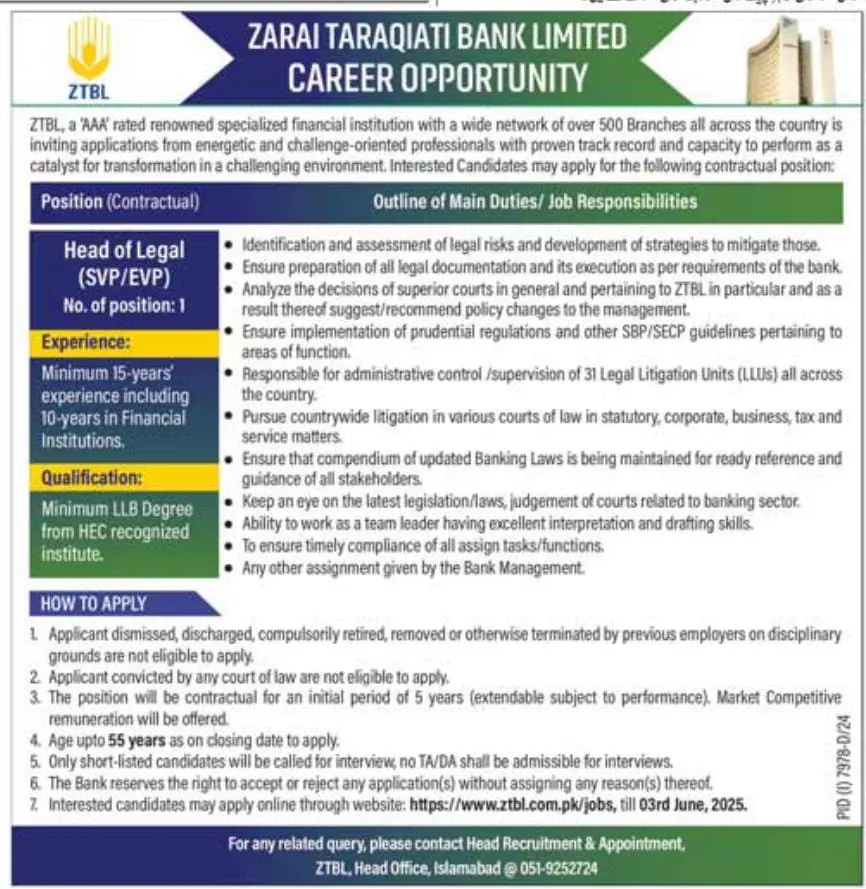 ZTBL Jobs 2025