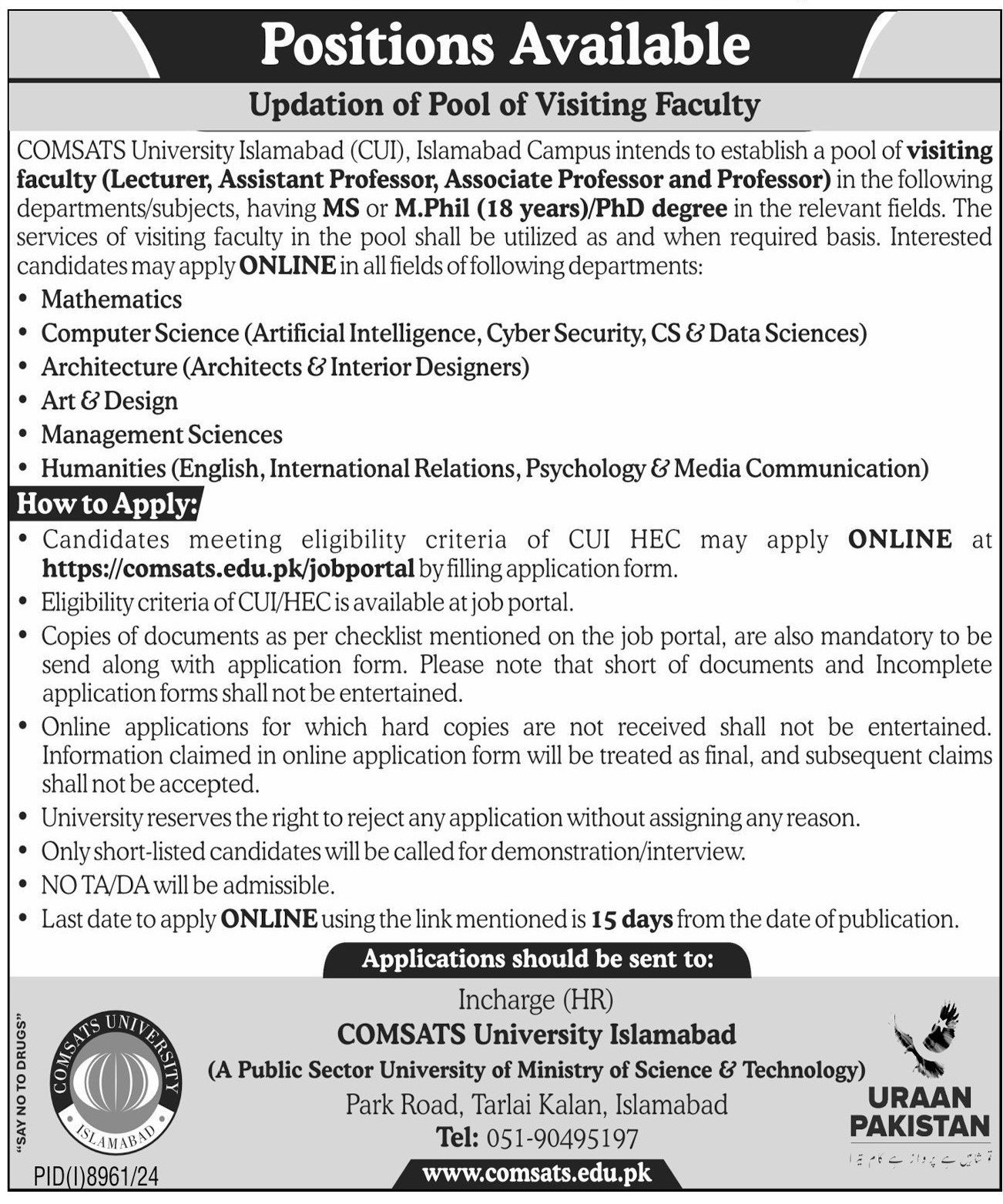 COMSATS University Islamabad CUI Jobs 2025