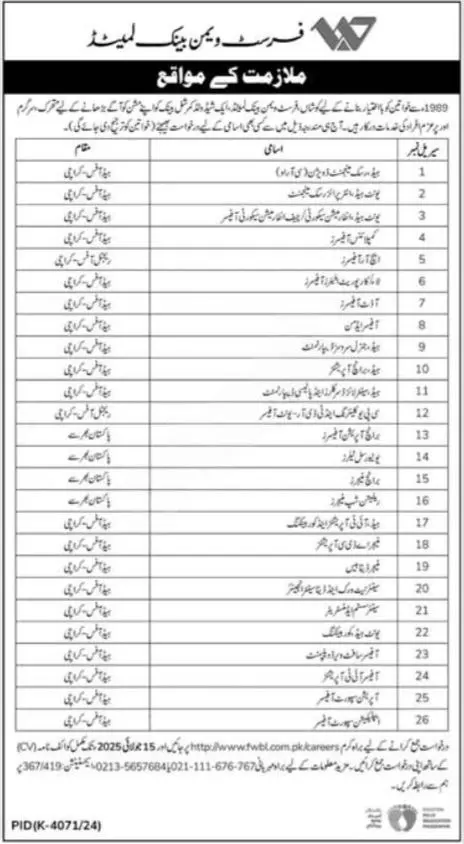 FWBL Jobs 2025