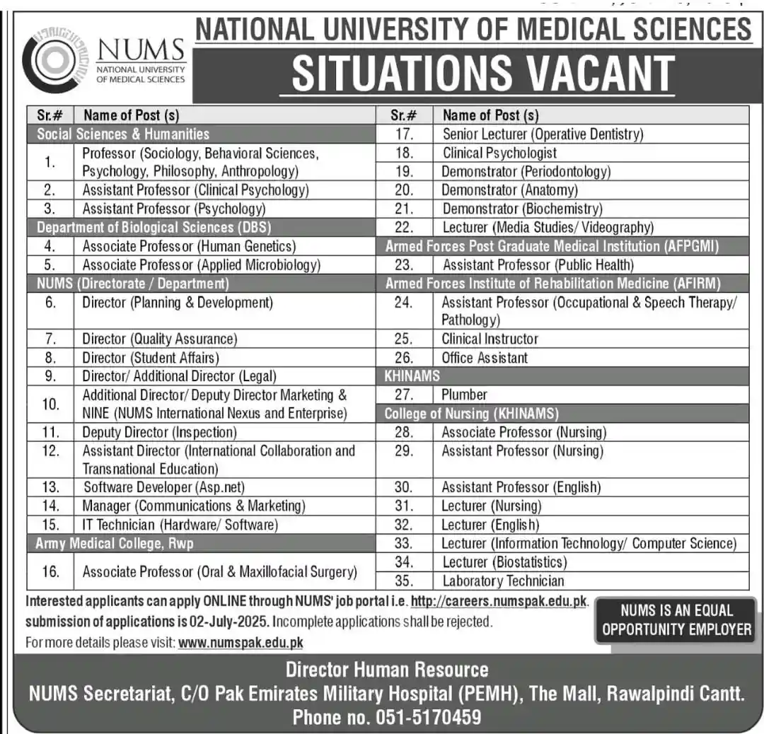 NUMS Jobs 2025