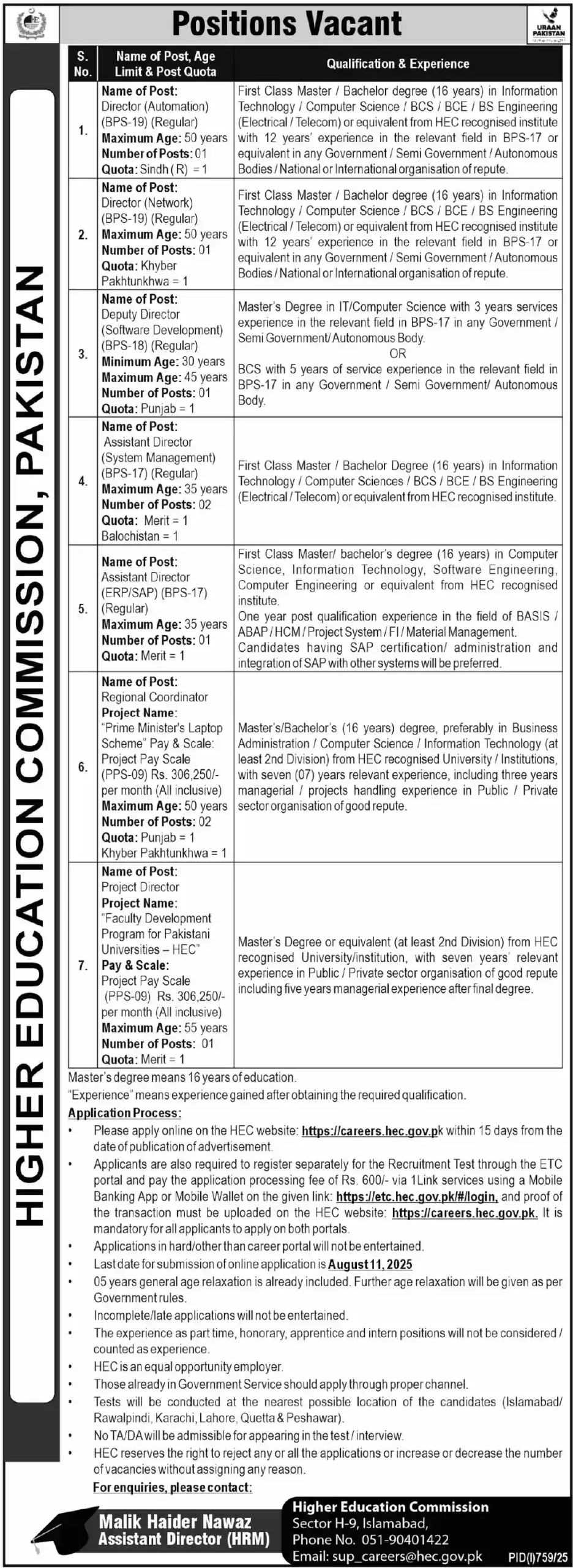 Higher Education Commission HEC Jobs 2025