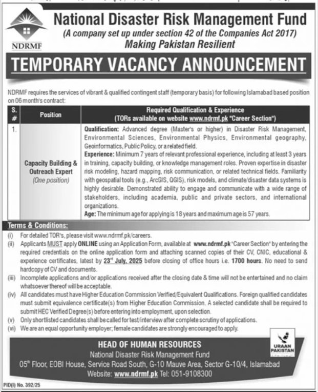 National Disaster Risk Management Fund NDRMF Jobs 2025