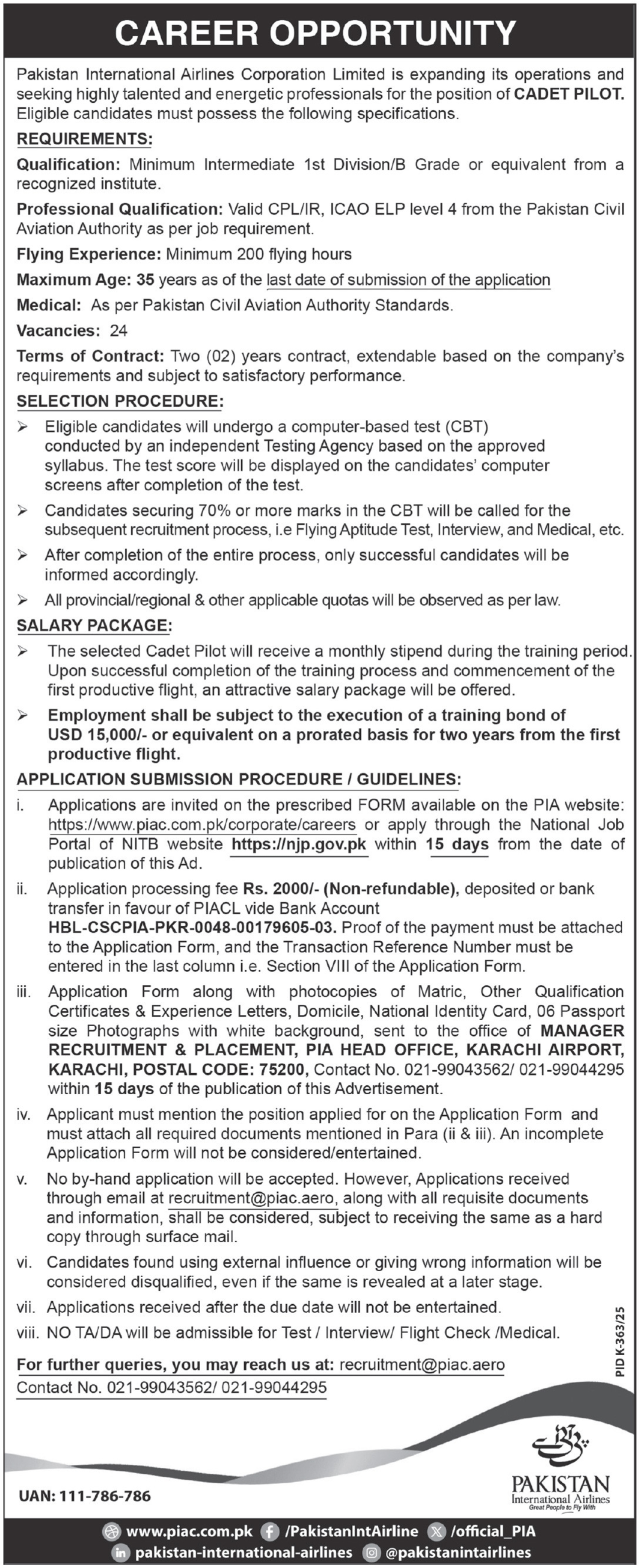 Pakistan International Airlines Corporation Limited Jobs 2025