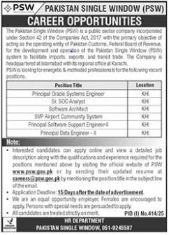 Pakistan Single Window PSW Jobs 2025