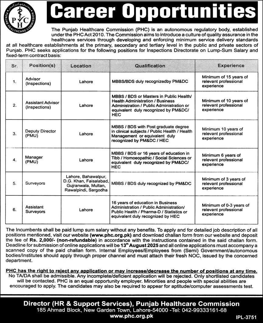 Punjab Healthcare Commission PHC Jobs 2025